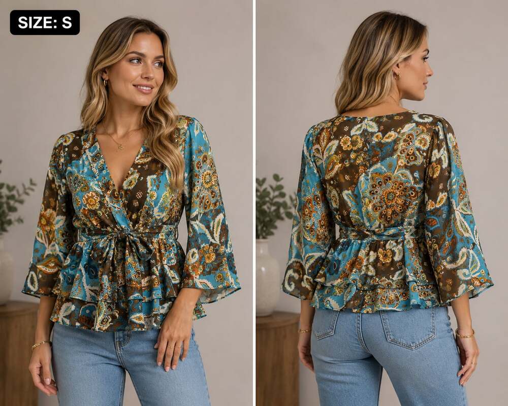 Metro 7 Size S Paisley Print Wrap Peplum Blouse
Z78JC